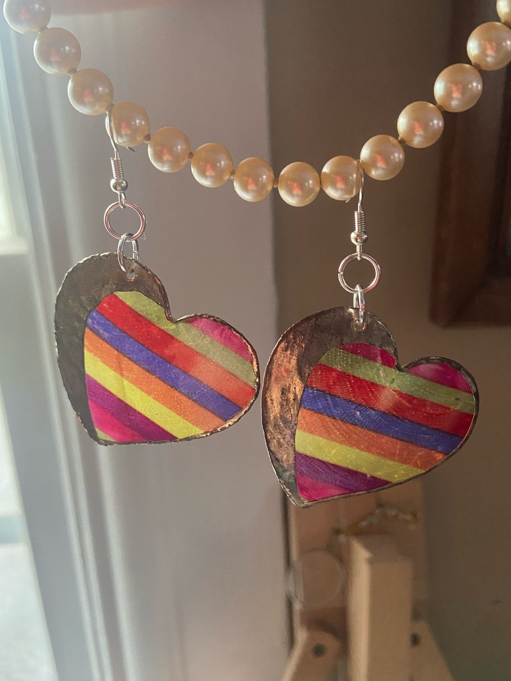 Pride Month LGBTQ+ Rainbowcore Maximalist Colorful Striped Heart Dangle Earrings
